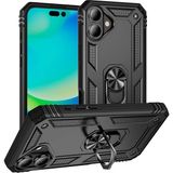 Wowacs Apple iPhone 16 ile Uyumlu Kılıf Tam Koruma Yüzüklü Standlı Tank Gövdeli Telefon Kılıfı Kapak - Siyah