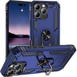 Wowacs Apple iPhone 16 Pro ile Uyumlu Kılıf Tam Koruma Yüzüklü Standlı Tank Gövdeli Telefon Kılıfı Kapak - Lacivert
