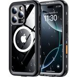 Wowacs Apple iPhone 16 Pro Max ile Uyumlu Kılıf Su Geçirmez 360 Derece Koruma Waterproof Telefon Kılıfı - Siyah