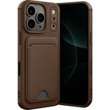 Wowacs Apple iPhone 17 Pro Uyumlu Arka Kamera Korumalı Kart Koyulabilen Silikon Kartlıklı Kılıf Kapak - Kahverengi