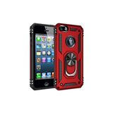 Wowacs Apple iPhone 5s ile Uyumlu Kılıf Tam Koruma Yüzüklü Standlı Tank Gövdeli Telefon Kılıfı Kapak - Kırmızı