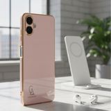 Wowacs Samsung Galaxy A07 Uyumlu Kılıf Kenarları Parlak Altın Renkli Kamera Korumalı Soft Tasarım Kılıf - Pembe
