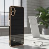 Wowacs Samsung Galaxy A07 Uyumlu Kılıf Kenarları Parlak Altın Renkli Kamera Korumalı Soft Tasarım Kılıf - Siyah