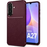 Wowacs Samsung Galaxy A27 Uyumlu Kılıf Karbon Tasarım Kamera Korumalı Silikon Telefon Kılıfı Kapak - Bordo