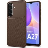 Wowacs Samsung Galaxy A27 Uyumlu Kılıf Karbon Tasarım Kamera Korumalı Silikon Telefon Kılıfı Kapak - Kahverengi