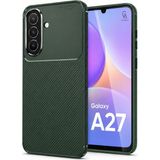 Wowacs Samsung Galaxy A27 Uyumlu Kılıf Karbon Tasarım Kamera Korumalı Silikon Telefon Kılıfı Kapak - Koyu Yeşil