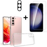 Wowacs Samsung Galaxy S23 ile Uyumlu Kılıf Şeffaf Temperli Kırılmaz Cam Ekran ve Kamera Lens Koruyucu Seti