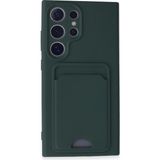 Wowacs Samsung Galaxy S24 Ultra Uyumlu Arka Kamera Korumalı Kart Koyulabilen Silikon Kartlıklı Kılıf Kapak - Koyu Yeşil