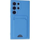 Wowacs Samsung Galaxy S24 Ultra Uyumlu Arka Kamera Korumalı Kart Koyulabilen Silikon Kartlıklı Kılıf Kapak - Mavi