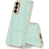 Wowacs Samsung Galaxy S25 Fe Uyumlu Kılıf Kenarları Parlak Altın Renkli Kamera Korumalı Soft Tasarım Kılıf - Açık Yeşil