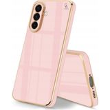 Wowacs Samsung Galaxy S25 Fe Uyumlu Kılıf Kenarları Parlak Altın Renkli Kamera Korumalı Soft Tasarım Kılıf - Pembe