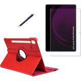 Wowacs Samsung Galaxy Tab S9 Fe SM-X510 Kılıf Birebir Uyumlu Dönebilen Kılıf + Ekran Koruyucu + Kalem - Kırmızı