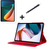 Wowacs Xiaomi Mi Pad 5 11 Inç ile Uyumlu Tablet Kılıfı Ekran Koruyucu ve Kalem Seti - Kırmızı