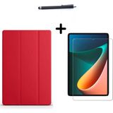 Wowacs Xiaomi Mi Pad 5 11 Inç Uyumlu Uyku Modlu Smart Tablet Kılıfı Ekran Koruyucu ve Kalem Seti - Kırmızı