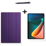 Wowacs Xiaomi Mi Pad 5 11 Inç Uyumlu Uyku Modlu Smart Tablet Kılıfı Ekran Koruyucu ve Kalem Seti - Mor