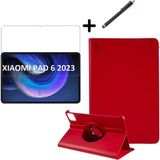 Wowacs Xiaomi Pad 6 11 Inç Uyumlu 360° Dönebilen Standlı Tablet Kılıfı Ekran Koruyucu ve Kalem Seti - Kırmızı