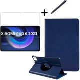 Wowacs Xiaomi Pad 6 11 Inç Uyumlu 360° Dönebilen Standlı Tablet Kılıfı Ekran Koruyucu ve Kalem Seti - Lacivert