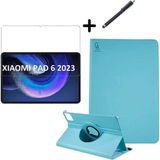 Wowacs Xiaomi Pad 6 11 Inç Uyumlu 360° Dönebilen Standlı Tablet Kılıfı Ekran Koruyucu ve Kalem Seti - Mavi