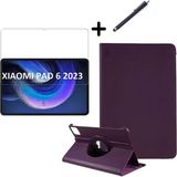 Wowacs Xiaomi Pad 6 11 Inç Uyumlu 360° Dönebilen Standlı Tablet Kılıfı Ekran Koruyucu ve Kalem Seti - Mor
