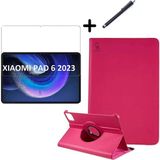 Wowacs Xiaomi Pad 6 11 Inç Uyumlu 360° Dönebilen Standlı Tablet Kılıfı Ekran Koruyucu ve Kalem Seti - Pembe