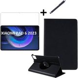 Wowacs Xiaomi Pad 6 11 Inç Uyumlu 360° Dönebilen Standlı Tablet Kılıfı Ekran Koruyucu ve Kalem Seti - Siyah