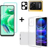 Wowacs Xiaomi Poco X5 Pro ile Uyumlu Kılıf Şeffaf Temperli Kırılmaz Cam Ekran ve Kamera Lens Koruyucu Seti