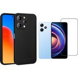 Wowacs Xiaomi Redmi 12 Uyumlu Kılıf Esnek Silikon Telefon Kılıfı ve Temperli Cam Ekran Koruyucu - Siyah