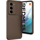 Wowacs Xiaomi Redmi 15 4g Uyumlu Kılıf Karbon Tasarım Kamera Korumalı Silikon Telefon Kılıfı Kapak - Kahverengi