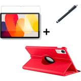 Wowacs Xiaomi Redmi Pad Se 11 Inç Uyumlu 360° Dönebilen Standlı Tablet Kılıfı Ekran Koruyucu ve Kalem Seti - Kırmızı