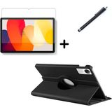 Wowacs Xiaomi Redmi Pad Se 11 Inç Uyumlu 360° Dönebilen Standlı Tablet Kılıfı Ekran Koruyucu ve Kalem Seti - Siyah