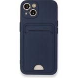Wowlcraft Wowlery Apple iPhone 13 Uyumlu Arka Kamera Korumalı Kart Koyulabilen Silikon Kartlıklı Kılıf Kapak - Lacivert