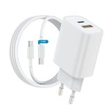 Woyax by Deji General Mobile Uyumlu 20W PD Type-C Çoklu Hızlı Şarj Aleti / Cihazı PD ve USB Çıkış 1.2M Type-C Şarj Kablosu