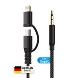 Woyax by Deji Type-C + iPhone Lightning to 3.5mm Aux Ses Kablosu Stereo Destekli 1.2M