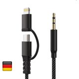 Woyax Type-C ve Lightning'den 3.5mm AUX Ses Kablosu, Kumaş Örgü, Esnek, 1.2 m, Çoklu Cihaz Uyumu