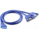 Wozlo 2 Port USB 3.0 Dişi - 19 Pin Anakart Vidalı Montaj Tipi Panel Kablo 40CM - Mavi