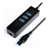 Wozlo 3 Port USB 3.0 Çoklayıcı Hub +1 Port Gigabit Ethernet Lan RJ45 Ağ Adaptörü - Siyah