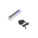 Wozlo 7 Port USB Hub Çoklayıcı Anahtarlı Switch Işıklı Adaptörlü - Beyaz