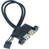 Wozlo 9 Pin Anakark Jumper Soketi To 2x USB A Dişi Panel Tipi Kablo - 30CM - Siyah - 30 cm
