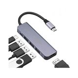 Wozlo Type-C To Hdmı 4k@30hz Çevirici Kablo 1*usb 3.0 + 2*usb 2.0 Çoklayıcı Hub + Pd 87W Adaptör 5 In 1 - Gümüş - 4 TB