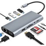 Wozlo Type-C To HDMI 4K@30Hz, VGA 1080P, RJ45 Ethernet, 4*usb Çoklayıcı Hub, Kart Okuyucu + Ses, Pd 87W - Gri