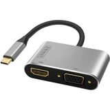 Wozlo USB 3.1 Type-C To 4K@30Hz HDMI + VGA 1080P Çevirici Dönüştürücü Kablo - Macbbok Uyumlu - Gri
