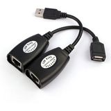 Wozlo USB Extender Cat5 Cat6 Kablosu Üzerinden USB Uzatma Adaptörü 45M - Siyah