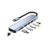 Wozlo USB Type-C To 4K@30Hz HDMI Kablosu + Sd/ Tf Kart Okuyucu + Usb3.0 + 2xusb2.0 + Pd 87W Çevirici Kablo - Gri