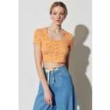 WRANGLER Regular Fit Normal Kesim Bisiklet Yaka Turuncu Crop Bluz