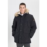 WRANGLER Regular Fit Normal Kesim Kapüşonlu Suni Kürk Detaylı Erkek Siyah Parka Mont