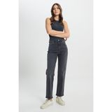 Wrangler Straight Fit Düz Kesim Yüksek Bel Koyu Gri Esnek Mom Jean Kot Pantolon