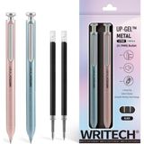 Writech Metal Gövdeli 2'li Jel Kalem Seti - 0.7 mm Uc + 2 Yedek Mürekkep Kapsülü (Mavi Mürekkep) - Pembe - Mavi