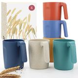 Wrova 16 oz Buğday Hasır Bardak Kulplu 6'lı Set Yeniden Kullanılabilir Su Bardağı-Kırılmaz İçme Bardakları-Bulaşık Makinesinde Yıkanabilir ve Mikrodalgada Güvenli- Karışık Renk