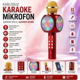WS-1816 Bluetooth Karaoke Mikrofonu, Kablosuz Hoparlör, Rgb LED Işıklı, USB ve Tf Kart Girişli, Şarjlı, Kırmızı - Antrasit