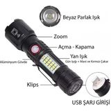 WS-2828 Ultra USB Şarjlı Polis El Feneri, Bekçi, Asker El Feneri Kırmızı Mavi Çakarlı 1000 L - Renkli